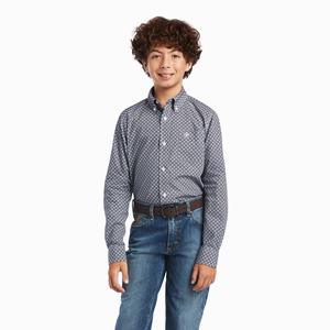 Kids' Ariat Bo Classic Fit Shirts Dark Grey Blue | WGTC-04591