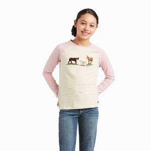 Kids' Ariat Pasture Scene Riding Pants Beige / Grey Rose | FIRP-23978