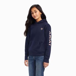 Kids' Ariat REAL Arm Logo Hoodie Navy | MUDR-64308