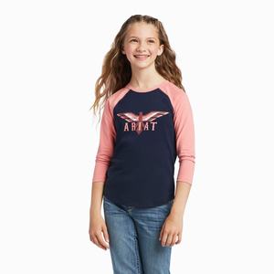 Kids' Ariat REAL Firebird BB LS Polo Shirts Navy / Coral | HOBG-25047