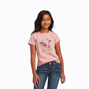 Kids' Ariat REAL Moo-Chacha Polo Shirts Rose | NSRC-12376