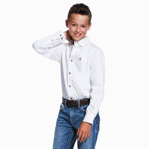 Kids' Ariat Solid Twill Classic Fit Shirts White | SPJV-64305