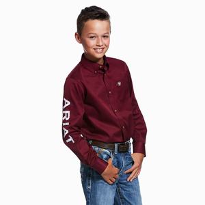 Kids' Ariat Team Logo Twill Classic Fit Shirts Burgundy / White | HSXT-40892