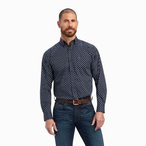 Men's Ariat Baker Stretch Fitted Shirts Blue | VXEM-98706