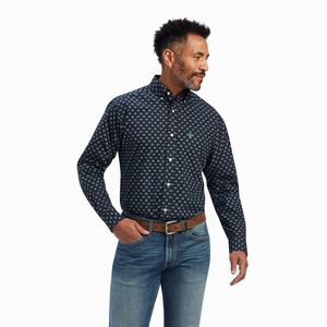 Men's Ariat Beckham Classic Fit Shirts Dark Blue | QHNM-18237