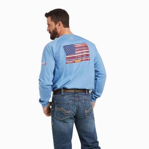 Men's Ariat FR Air Brand Flag Graphic Shirts Grey Blue | MALO-81927