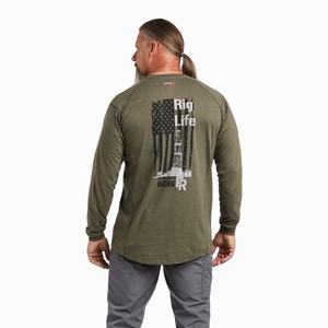 Men's Ariat FR Air Rig Life Graphic Shirts Olive | VSBJ-28075