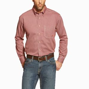 Men's Ariat FR Bell Shirts Burgundy | ISPJ-83461