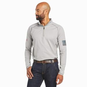 Men's Ariat FR Combat Stretch Patriot 1/4 Zip Shirts Silver | EZGM-13052