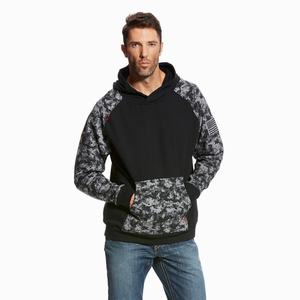 Men's Ariat FR DuraStretch Patriot Hoodie Black | OTUS-14368