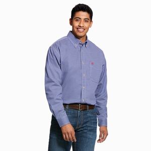 Men's Ariat FR Liberty Shirts Deep Blue | TXBR-72054