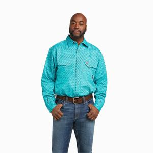 Men's Ariat FR Lopez Snap Shirts Blue | LNRE-21054