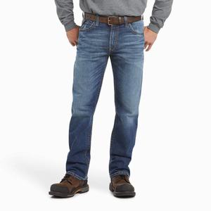 Men's Ariat FR M4 Relaxed Basic Cut Straight-Fit Jeans Blue | LYQH-27150