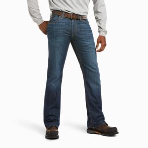 Men's Ariat FR M4 Relaxed Stretch DuraLight Jett Cut Straight-Fit Jeans Blue | DJXR-04567