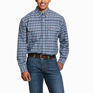 Men's Ariat FR Plaid Featherlight Shirts Navy | TPMF-50946