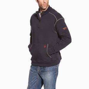 Men's Ariat FR Polartec Fleece 1/4 Zip Hoodie Navy | IJVR-94358