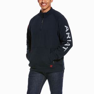 Men's Ariat FR Primo Fleece Logo 1/4 Zip Hoodie Navy | BJCY-96305