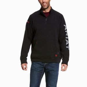 Men's Ariat FR Primo Fleece Logo 1/4 Zip Hoodie Black | XOTB-71824