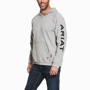 Men's Ariat FR Primo Fleece Logo Hoodie Grey | AEFD-25789