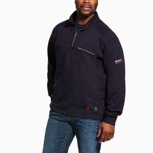 Men's Ariat FR Rev 1/4 Zip Hoodie Navy | BDWG-64397