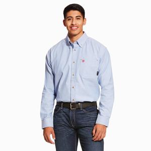 Men's Ariat FR Solid Twill DuraStretch Shirts Blue | CAGE-12689