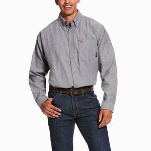 Men's Ariat FR Solid Twill DuraStretch Shirts Navy | KMPX-32146