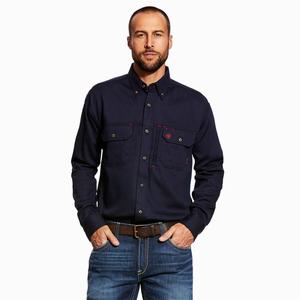 Men's Ariat FR Solid Vent Shirts Navy | RFTA-35689