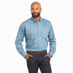 Men's Ariat FR Vented Shirts Grey Blue | DHPG-34918