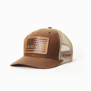 Men's Ariat Flag Patch Mesh Snap Back Hats Brown | IUJA-71064