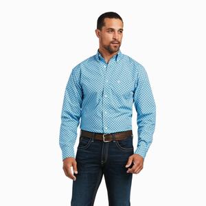 Men's Ariat Genaro Fitted Shirts Blue | EXZF-67043