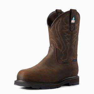 Men's Ariat Groundbreaker CSA Waterproof Steel Toe Waterproof Boots Dark Brown | BEAI-31086