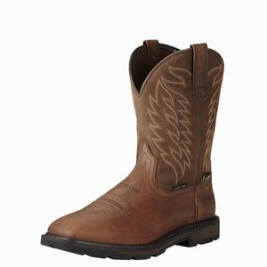 Men's Ariat Groundbreaker Wide Square Toe MetGuard MetGuard Steel Toe Work Boots Brown | OQVM-84903