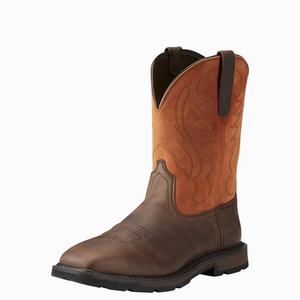 Men's Ariat Groundbreaker Wide Square Toe Steel Toe Work Boots Brown | OWSM-70598