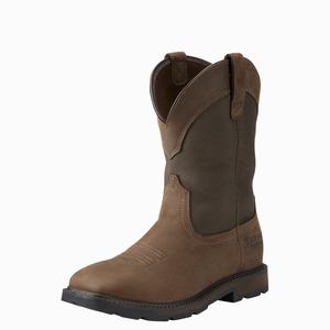 Men's Ariat Groundbreaker Wide Square Toe Waterproof Waterproof Boots Brown | YMBK-80356