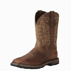 Men's Ariat Groundbreaker Work Boots Brown | FKSO-67035