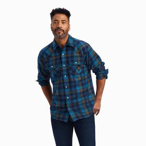 Men's Ariat Halstead Retro Fit Shirts Turquoise | TJFO-93146