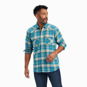 Men's Ariat Handley Retro Fit Shirts Turquoise | REJB-12365