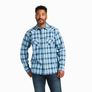 Men's Ariat Harper Retro Fit Shirts Blue | WSXU-24518