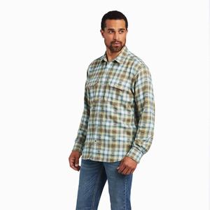 Men's Ariat Harwell Retro Fit Shirts Beige White | ESCR-32640