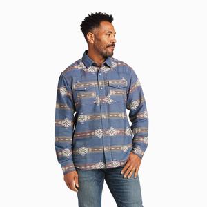 Men's Ariat Hector Retro Fit Shirts Blue | XVJD-35074