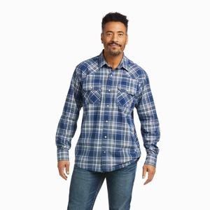 Men's Ariat Hempstead Retro Fit Shirts Indigo | JOPK-14627