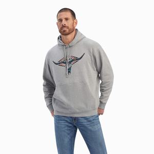 Men's Ariat Horns Southwest Hoodie Grey | UCSO-34127