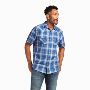 Men's Ariat Huck Retro Fit Shirts Blue | TZPA-65927