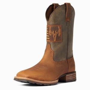 Men's Ariat Hybrid Patriot Country Western Boots Brown | FLBA-82610