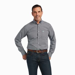 Men's Ariat Issa Stretch Fitted Shirts Obsidian | YLDR-94367