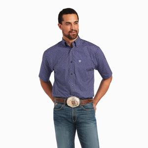 Men's Ariat Izaak Classic Fit Shirts Navy Blue | RIBX-32507