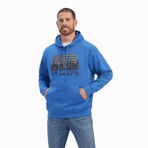 Men's Ariat Land of the Free Hoodie Blue | RIPT-10648