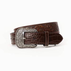 Men's Ariat Leaf Emboss Crock End Belts Brown | VOBH-06497