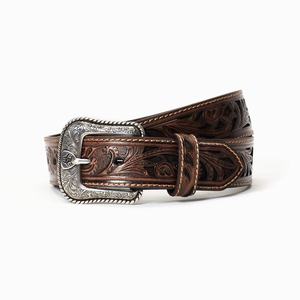 Men's Ariat Leather 1.5" Stamped Buckle Belts Brown | XYGD-27930