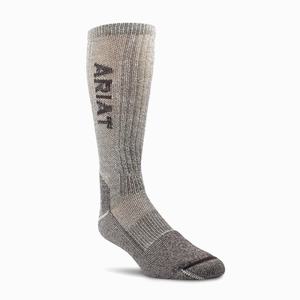 Men's Ariat Lightweight Merino Wool Blend Mid Calf Steel Toe 2 Pair Pack Socks Brown | NLGJ-65123